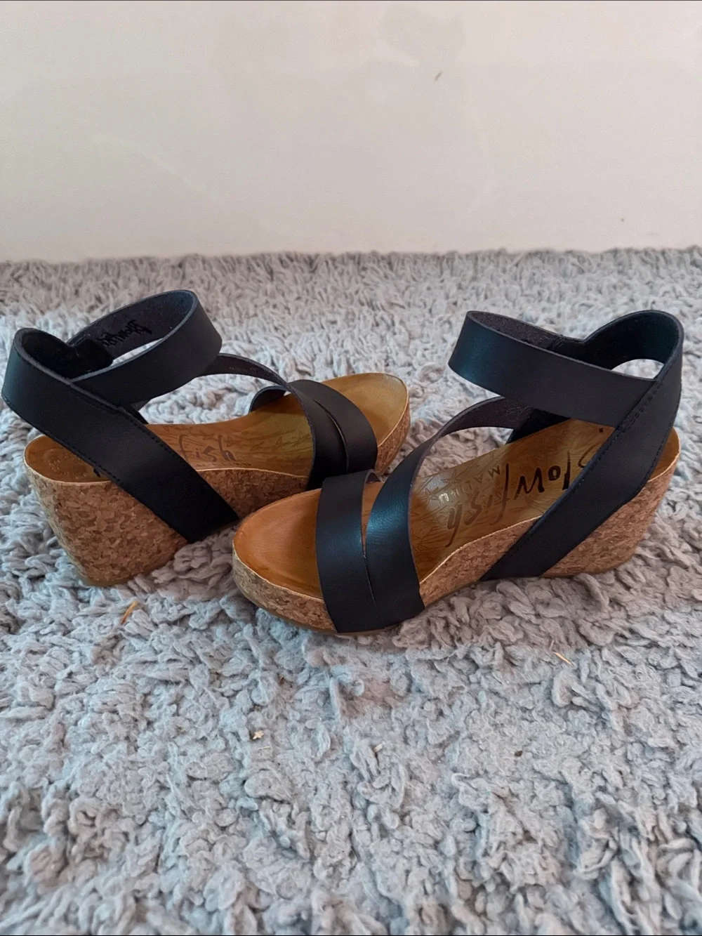 Blowfish Black Cork Wedge Sandals